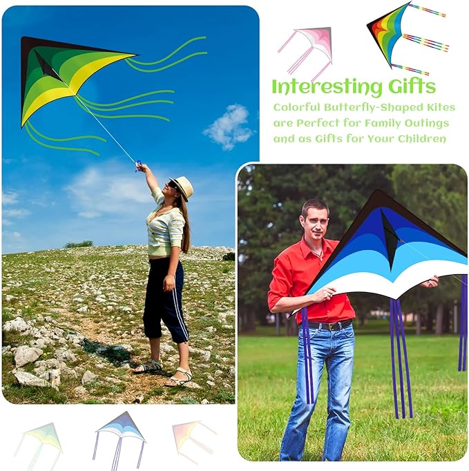 Halloscume Large Delta Kites for Adults Easy to Fly 57.1 Inch with 328.1 ft String Rainbow Beach Delta Kites for Beginner Outdoor Supplies(Classic)
