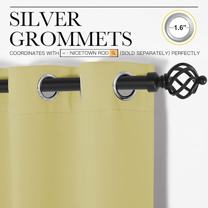 NICETOWN Bedroom Curtain Panels Blackout Draperies, Thermal Insulated Solid Grommet Blackout Curtains/Drapes (Paler Yellow, 1 Pair, 29 by 40-inch)
