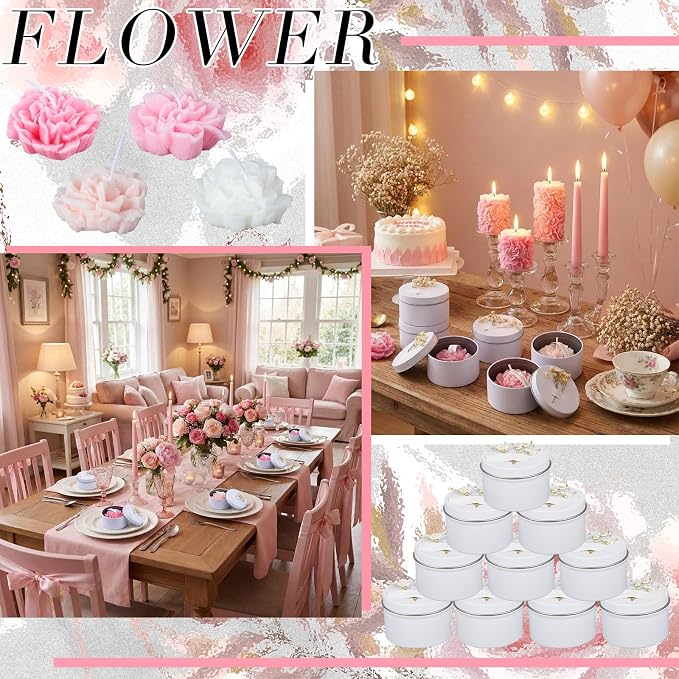 Threlaco 12 Pcs Flower Candles Scented Bridesmaid Gift Set Soy Wax Aromatherapy Candles Bulk for Wedding Bridal Shower Home Guests Women Valentines Mothers Day Anniversaries Favor(Pink Gradient)