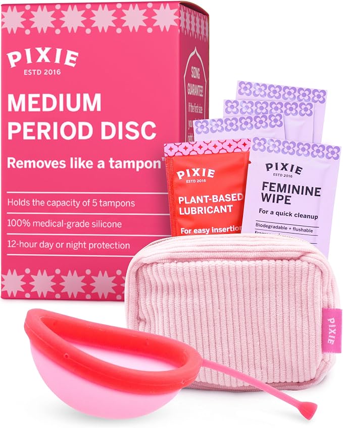 Pixie Menstrual Disc for Feminine Care - Ranked 1 for Best Tampon Alternative Period Disc - 100% Medical-Grade Silicone - Removes Like a Tampon - Wear 12 Hours - Capacity of 5 Tampons (Medium)