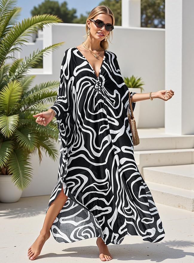 Mumu Dresses for Women Plus Size, Bohemian Kaftan Beach Cover Up Long Maxi Nightgown Soft Loungewear