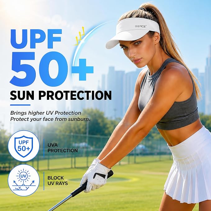 BEACE Sun Visor Hat Women Men-Sports Lightweight Wicking Stretchy Sunvisor Cap for Golf Tennis Running Pickleball Beach