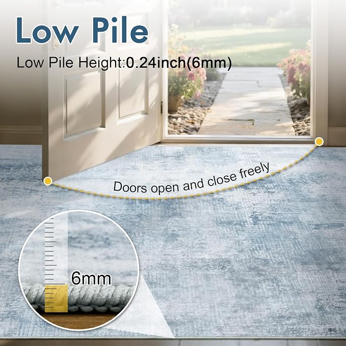 8x10 Ft Large Area Rugs for Living Room, Soft Non-Slip Washable Rugs Modern Abstract Pattern Carpet for Bedroom Indoor Floor Nursery Home Decor (Blue)
