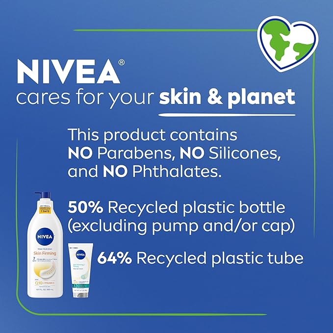 NIVEA Sheer Hydration Skin Firming Body Lotion (16.9 Fl Oz) + Skin Firming & Toning Body Gel Cream with Hyaluronic Acid (6.7 Oz),Enriched with Q10 and Vitamin C,(Pack of 4)