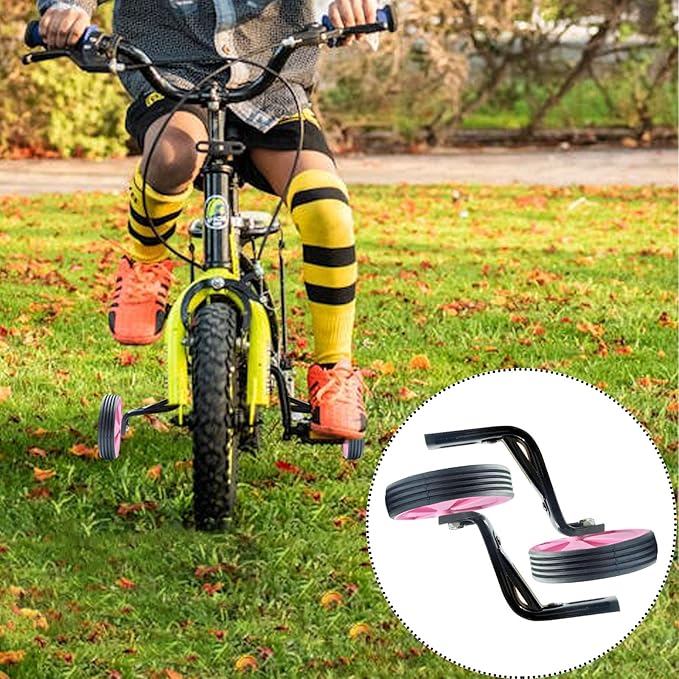 1 Pair Bicycle Auxiliary Wheel Bike Training Wheels Stronger Version Heavy Duty Rear Bicycle Stabilizers Accessories (Pink, 12in)