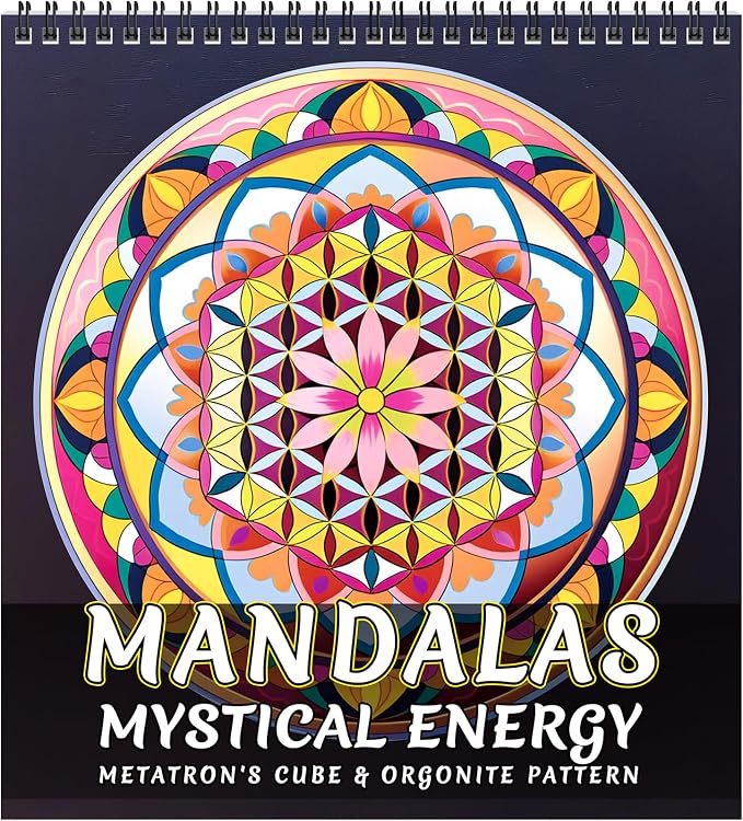 FUNLAVIE Adult Coloring Book - Sacred Geometry Mandala Coloring Books for Adults Relaxation and Stress Relief, Featuring Flower of Life, Metatron's Cube & Mindfulness Orgonite Patterns, Spiral Bound
