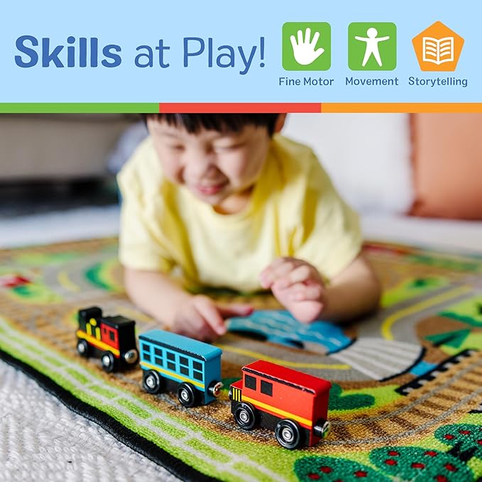 Melissa & Doug Wooden Train Cars, 8-Piece Magnetic Train Set with Toy Storage Tray, Steam Engine, Caboose, Coal & Passenger Cars, Montessori-Inspired Pretend Play Toys for Kids Ages 3+