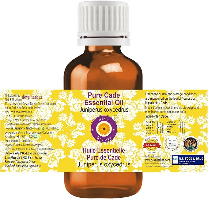 dève herbes Cade Essential Oil (Juniperus oxycedrus) Pure | Non-Sticky | Non-Greasy | Lightweight | Men & Women | All Skin Types | Steam Distilled 100ml (3.38 oz)