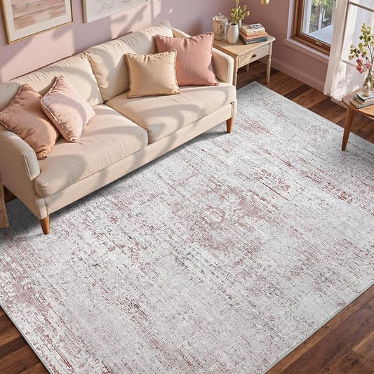 6x9 Ft Large Area Rugs for Living Room, Soft Non-Slip Washable Rugs Modern Abstract Pattern Carpet for Bedroom Indoor Floor Nursery Home Decor (Pink)