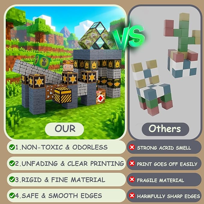 100PCS Magnetic Building Blocks,Magnetic Tiles Military Army Toy for Kids Ages 3 4 5 6 7 8,Stacking Magnets Toys for 4-8 Year Old Boys Girls,STEM Learning Toy Birthday for Toddlers 3-10