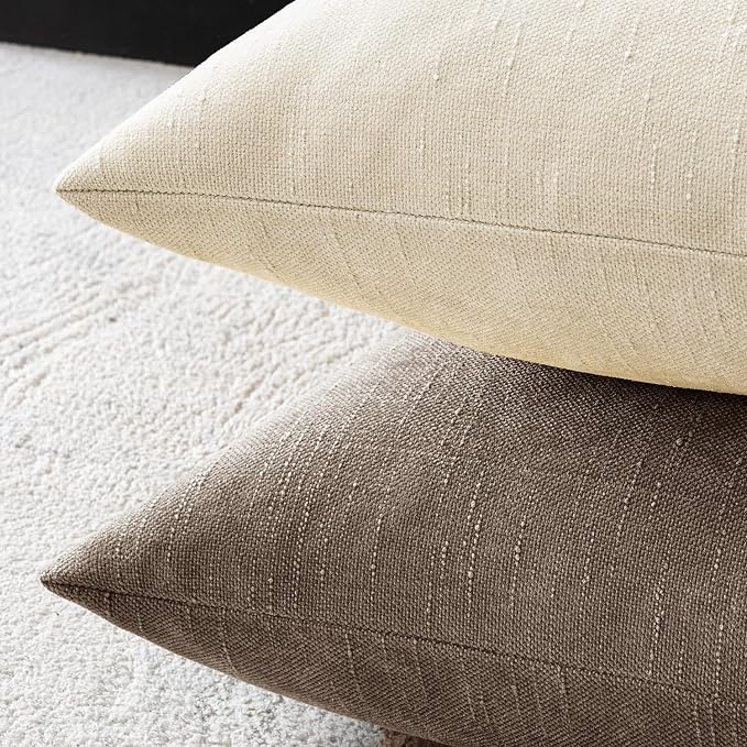MIULEE 12x20 Inch Lumbar Textured Chenille Throw Pillow Covers Taupe Grey | Pack of 2 Decorative Soft Throw Pillows, Solid Textured Cushion Covers, Modern Home Decor for Couch Sofa Bedroom Living Room
