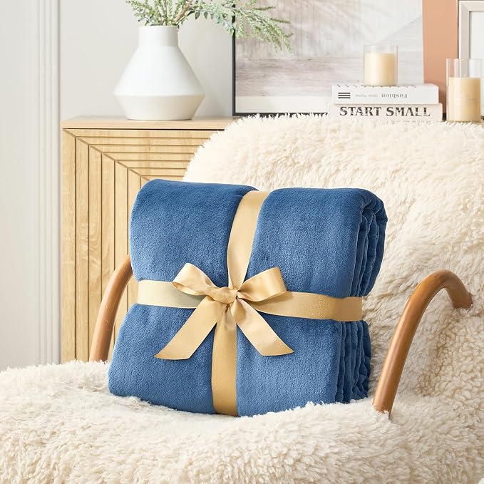 Hansleep Throw Mineral Blue Fleece Blanket, Soft Flannel Bed Blanket | Fuzzy Cozy Blanket 50x60 Inches, Multi-use for Bed, Sofa, Couch, Travel, Camping, All Season Warm Lightweight Cover