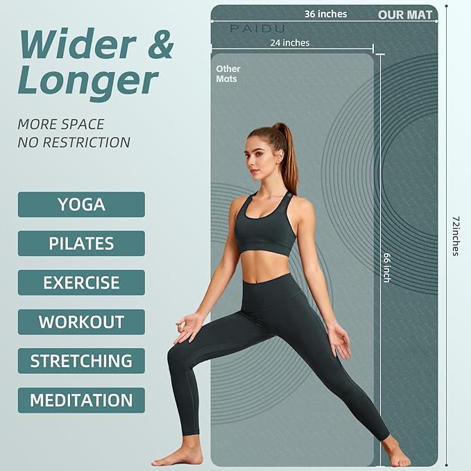 PAIDU Large Yoga Mat, 72" x 36" x 2/5"（10MM） Thick Non-Slip Exercise Mat, SGS-Certified POE Material, Ideal for Home Gym, Yoga, Pilates, Fitness Workouts & Floor Mat