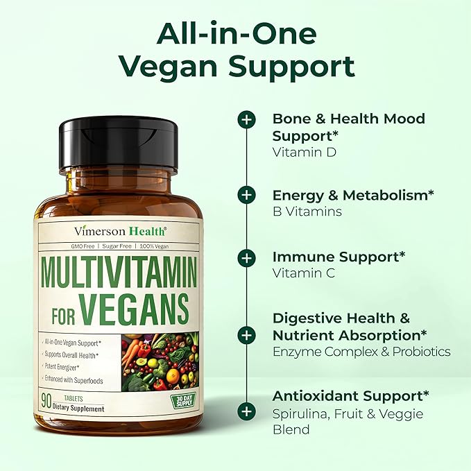 Vegan Multivitamin for Men and Women with Vitamins, Chelated Minerals, Vitamin D, B12, C, A & Zinc for Energy, Focus and Immune Health – Premium Womens and Mens Multivitamins & Multiminerals – 90 Tabs