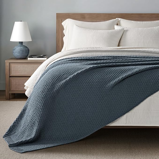 EVERGRACEHOME Chunky Chenille Knit Throw Blanket, 108x92, Stormy Blue | Sculpted Moss Stitch, Chic Modern Farmhouse, All-Season Warmth, OEKO-TEX® Certified, Oversized King for Couch, Bed, Sofa