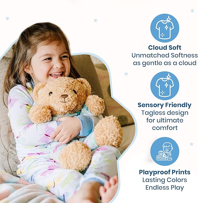 Zip N' Bear Soft Plush Teddy Bear Stuffed Animal with Butterfly Pajamas - Zippy The Bear Cute Cuddly Plush Toy, Perfect Sensory Teddy for Kids, Toddlers - Adorable Gift & Bedtime Companion