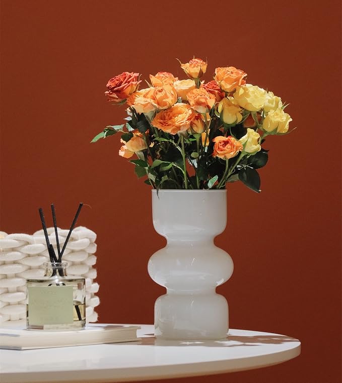 JSPYFITS Glass Hydroponic Flower Vase, 7 Inches Colored Glass Bubble Vases for Flower, Three-Layer Glasses Funky Vase for Home/Office/Weddings/Party Table Flower Decor (White)