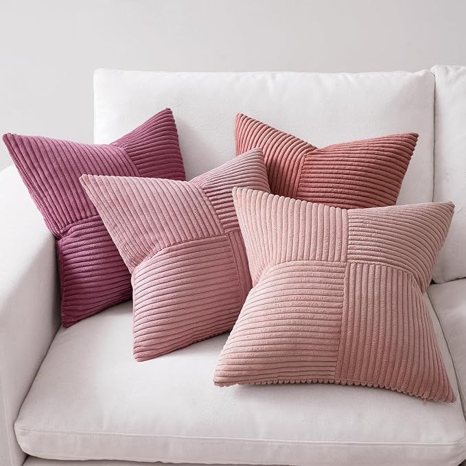 MIULEE Aesthetic Pink Throw Pillow Covers 18x18 Inch Set of 4 Spring Decorative Coquette Cushion Cases Cute Gradient Pillow Cases Corduroy Home Decor for Couch Sofa Living Room Bed Valentine Decor