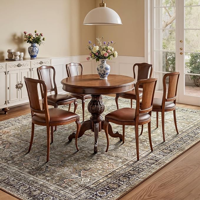 6x9 Area Rugs for Living Room, Non-Slip Washable Brown Vintage Carpet | Soft Area Rugs for Bedroom Dining Room Home Office Indoor Nursery, Stain Resistant, Low Pile, Vintage Distressed Rug