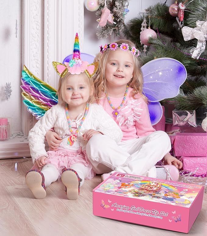 Jeowoqao Kids Princess Dress Up Clothes, Toddler Girls Dressup Pretend Play Costumes, Tutu Skirt, Butterfly Wings, Princess Shoes Toys for Ages 3 4 5 6
