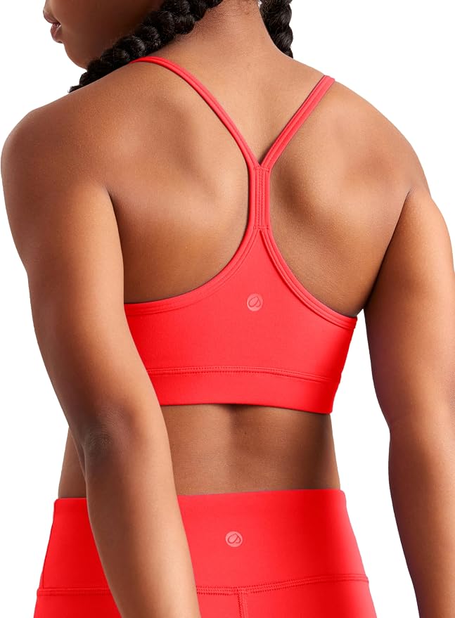CRZ YOGA Girls Butterluxe Y Back Sports Bra - Yoga Athletic Casual Tops Scoop Neck Spaghetti Strap Padded Crop Kids Teen