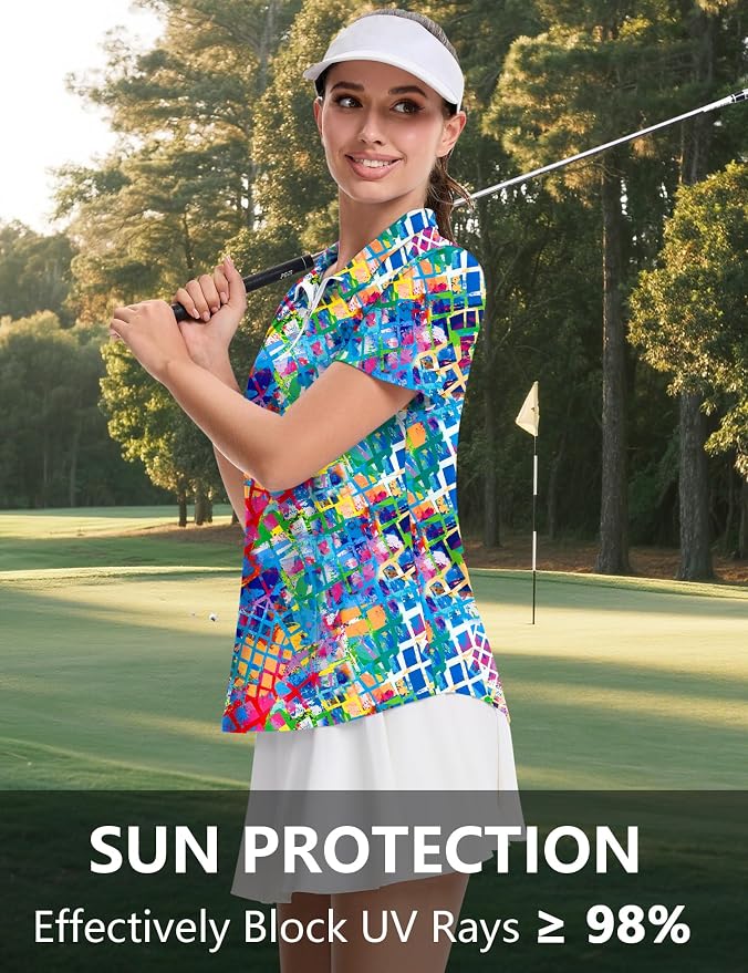 LOMON Womens Golf Polo Shirt Summer Short Sleeve Quarter Zip Outfit | Side-Pockets,Princess Seams,Cotton,Wrinkle Free,Moisture Wicking,Quick-Dry,Lightweight,Collared,for Tennis Workout