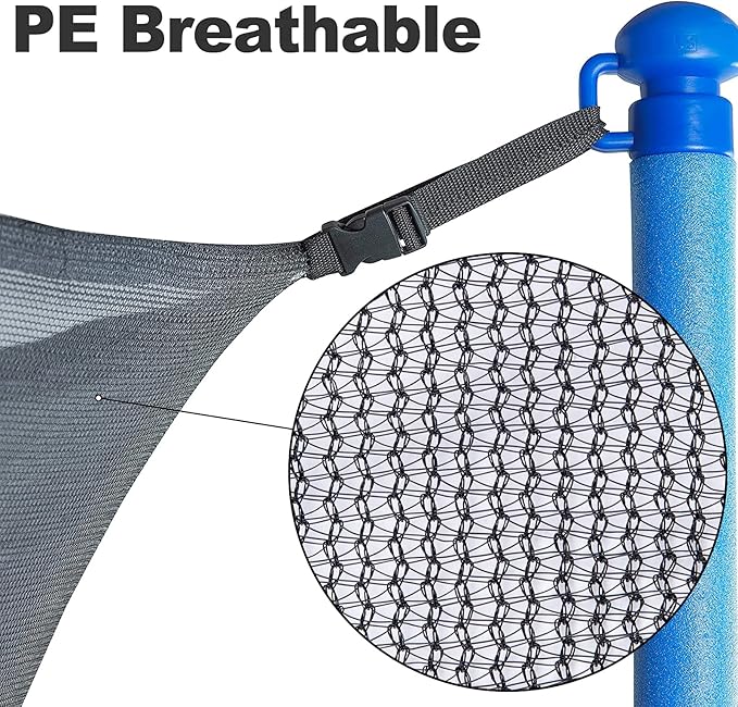 SPORTYOUTH Trampoline Net Replacement, 12ft 13ft 14ft 15ft Round Frame Trampoline Safety Enclosure Netting with Adjustable Straps, Breathable Weather & UV Resistant (NOT Included Poles)