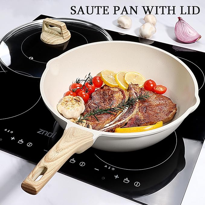 GiPP Ceramic Nonstick Deep Frying Pan Skillet, 12" Saute Pan with Lid, Induction Cookware Non Stick Cooking Pan, PTFE PFOA PFOS APEO Free,White