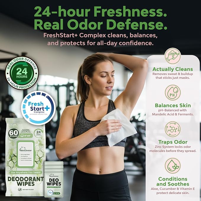 XL Deodorant Wipes for Women - 240 Ct. + 16 Travel Body Wipes Individually Wrapped 8"x8" Odor Eliminator Towelettes for Underarm, Body, Feet - pH Balanced Armpit Smell Remover for Gym & Post Workouts