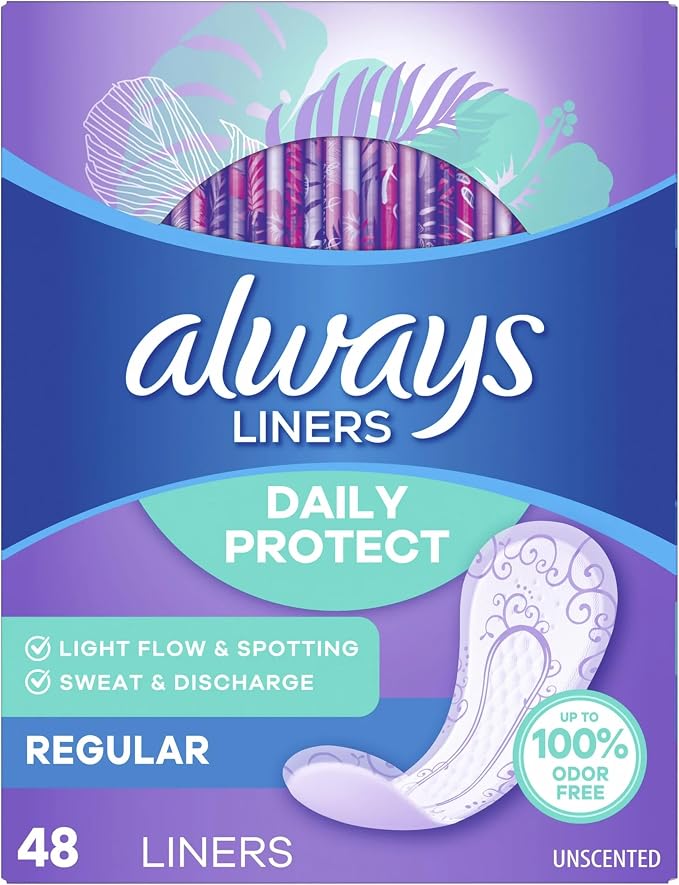 Always Radiant Pantiliners, Regular, Unscented, 48 Liners (Pack of 2)