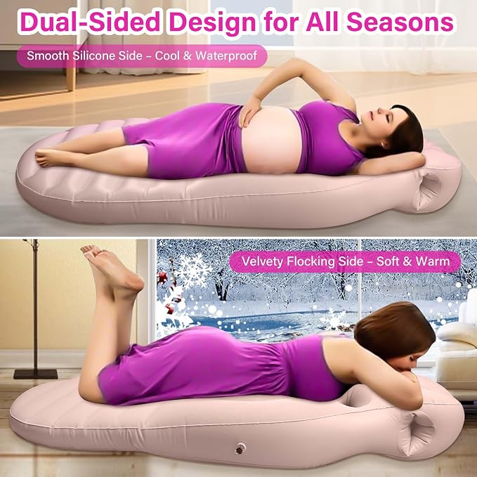 Inflatable Pregnancy Pillow with Belly & Face Opening,Full Body Maternity Airbed for Stomach Sleeping,Portable Prone Support Bed for Expecting Moms,Portable & Includes Electric Pump Gray