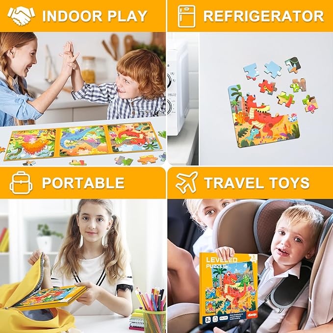 Magnetic Puzzles for Kids Ages 3-5, 3 in 1 Dinosaurs Magnetic Jigsaw Puzzle Book, Travel Puzzles Toys for Toddlers 3-8 Year (Dinosaur World)