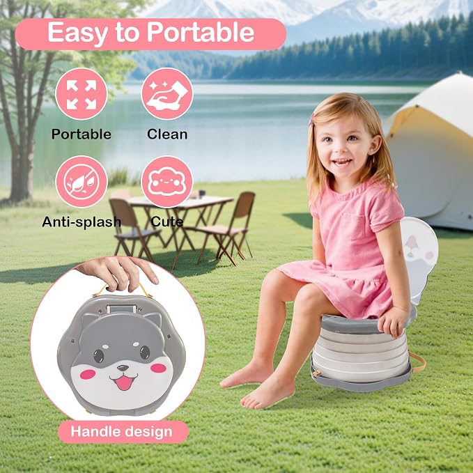 SunnySmile Portable Potty for Kids, Portable Toddler Toilet Cute Puppy Design with 45 Disposable Bags, Foldable Toddler Travel Potty for Camping, Road Trips, Car Toilet for Kids