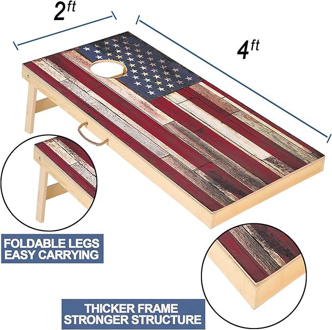 Sportdo Solid Wood Vintage Cornhole Game Set, Two 4'x2'Cornhole Boards, 8 Cornhole Bags for Indoor and Outdoor Toss Games Competitions, Tournaments