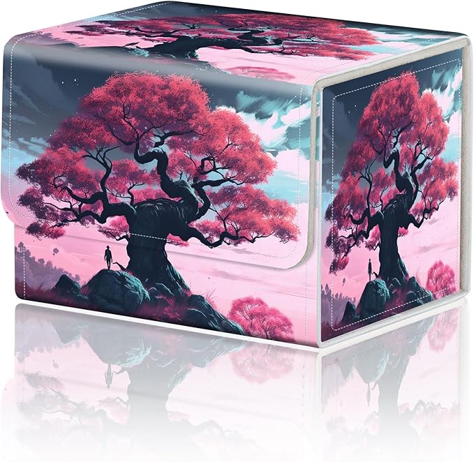 DEGDFSGRCard Game Storage Box for TCG MTG Commander Deck Box Organizer Trading Card CaseMagnetic Closure Creative Pattern Up to 200 Cards, A Large Tree In Pink