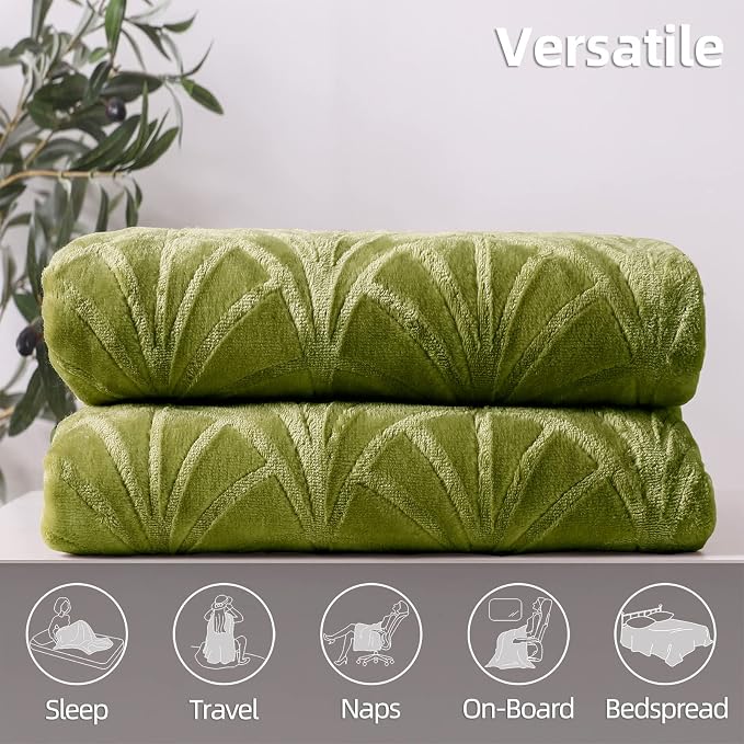 Whale Flotilla Soft Flannel Fleece Twin XL Size Bed Blanket, Olive Green | 90"x66" Cozy Lightweight Breathable Coverlet, Plush Fluffy Bedspread, Vintage Pattern Decorative Blanket for Dorm, All Season