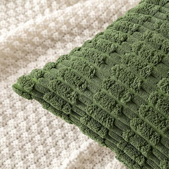 MIULEE Corduroy Decorative Throw Pillow Covers 16x16 Moss Green Pack of 2 | Soft Boho Striped Pillow Covers Modern Farmhouse Home Decor For Sofa Living Room Couch Bed