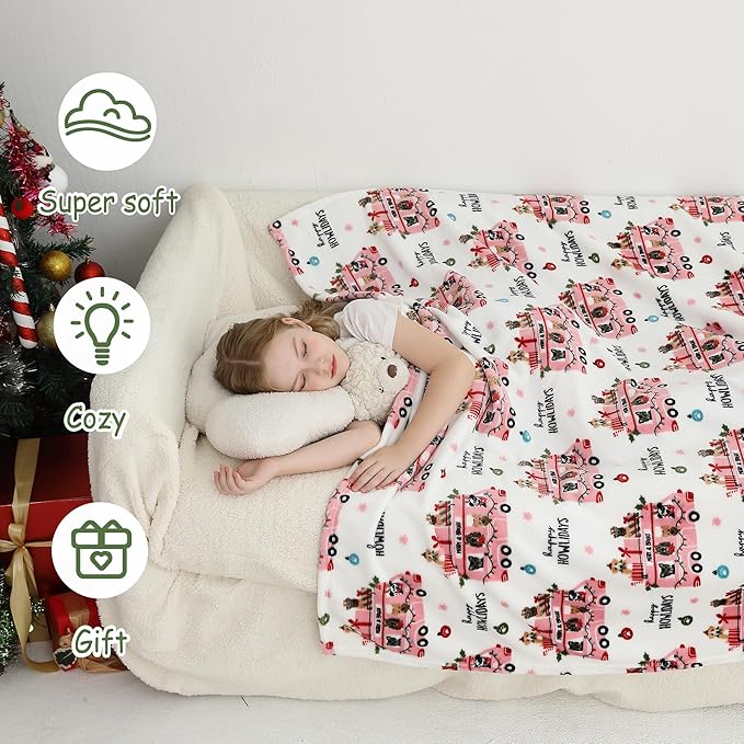 Softan Kids Throw Blanket for Girls & Boys, Warm Soft Toddler Flannel Blankets for Sofa Couch Bed， Cozy Fuzzy Plush Flannel Kids Throw Blanket for Daycare & School - Pink Car 50x60 inches