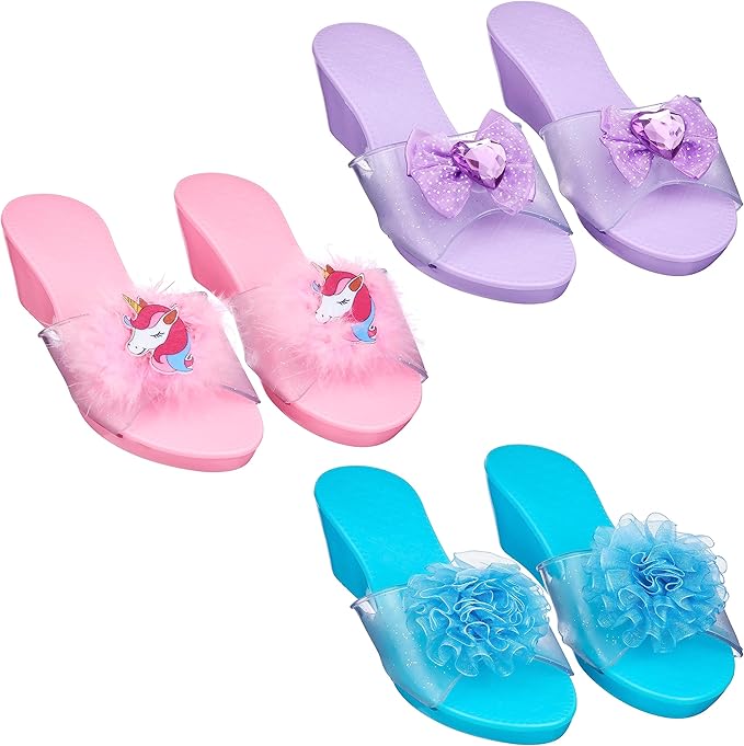 3-Pack Princess Shoe Set - Dress Up Royalty Kids Wedge Heels Slip On Shoes - Pastel Colored Princess Dress Up Shoes, Pretend Play Wedge Heels For Kids - Fits Toddler Size 7-10