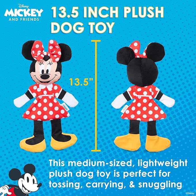 Disney for Pets Minnie Mouse Plush Squeaky with Flattie Crinkle Body Dog Toy 13.5in Dog Toys | Plush Squeaker Toy for Dogs Inspired by Minnie Mouse, Mickey and Friends