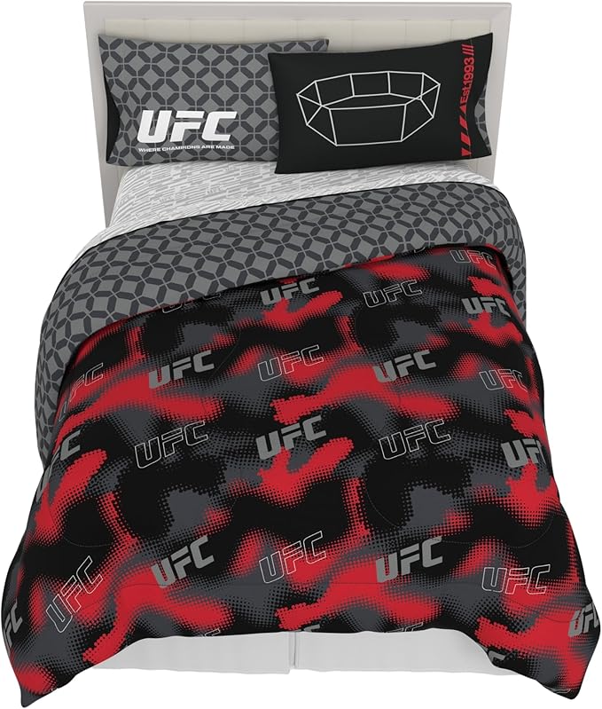 UFC Fight Night Bedding Set, Full Size 7 Piece Set Super Soft Cozy Reversible Comforter and Sheet Set with Sham, (100% Officially Licensed Product) by Franco