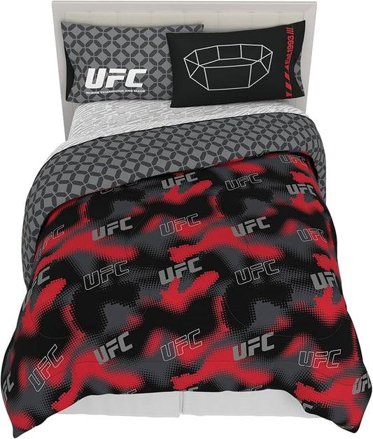 UFC Fight Night Bedding Set, Queen Size 7 Piece Set Super Soft Cozy Reversible Comforter and Sheet Set with Sham, (100% Officially Licensed Product) by Franco