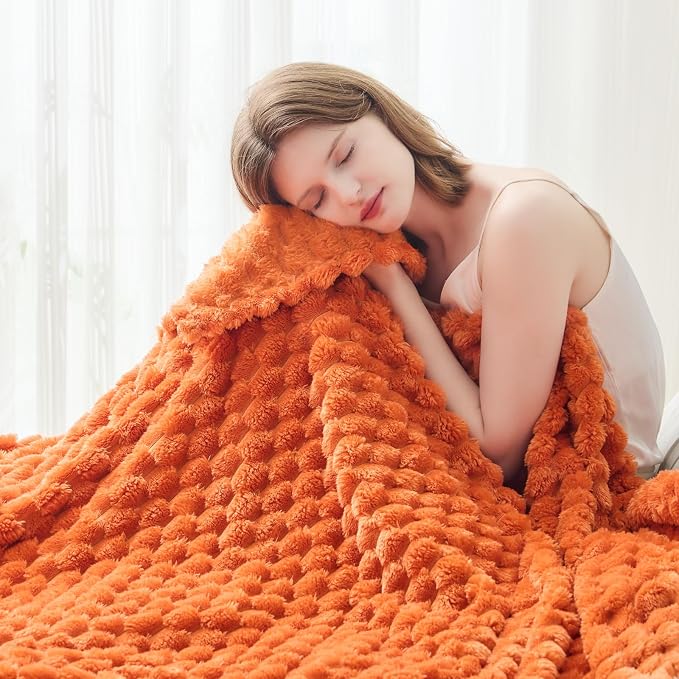 NEWCOSPLAY Fleece Clouds Cozy Throw Blanket for Couch, Orange, 50"x60" | Premium Silky Flannel Blanket, Soft Lightweight Fluffy Throw Blanket for Bed Sofa Decor, Gift for All Season Use