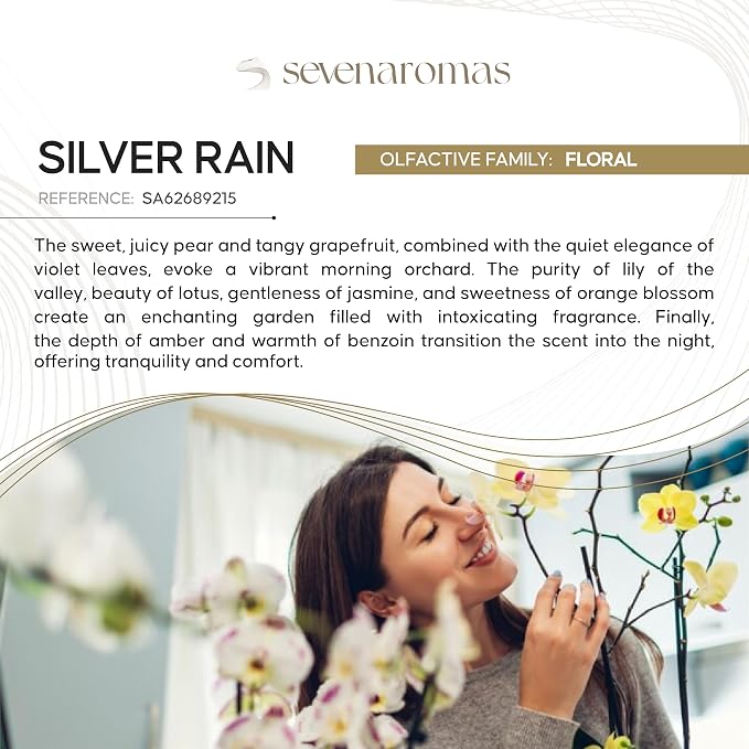 SevenAromas Silver Rain | 45ml 1.5oz Hotel Scent Diffuser Oil | Floral | Jasmine, Orange Blossom & Amber | Luxury Aromatherapy