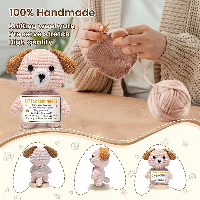 Gossby Inspirational Gift for Women, Men - Positive Dog Crochet - Little Reminders from Tiny PUP - Christmas, Birthday, Emotional Support, Positive Dog Lover Gift for Friend, Coworker, Teacher, Mom