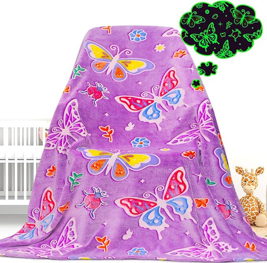 Butterfly Blanket Glow in The Dark Blanket Gifts for Girls, Toys for 1 2 3 4 5 6 7 8 9 10 Year Old Girls Butterfly Birthday Gifts for Adults Kids,Soft Warm Fuzzy Kids Throw Blanket 40"x50"