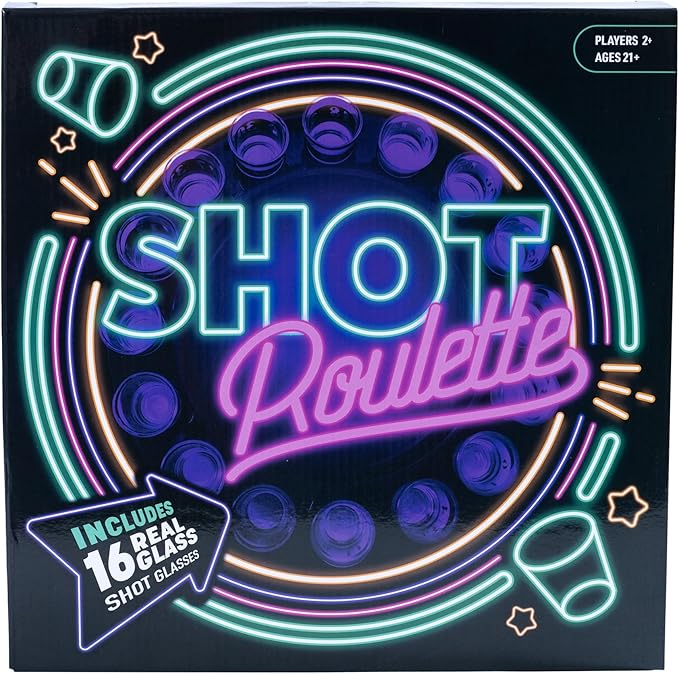 Endless Games Roulette Party Game – Spin the Wheel Tabletop Challenge for Game Night & Parties | Includes Real Glass Mini Cups & Classic Spinner Set |for 2+ Players