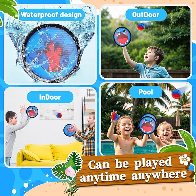 Toss and Catch Ball Game Set, Outdoor Toys for Kids - 13-Pieces with 4 Paddle,8 Balls and1 Storage Bag, Premium Toys for Beach Pool Yard Indoor & Outside - Fun Gift Idea for Boys and Girls