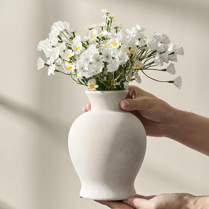7.2" Ceramic Vase for Home Decor, Decorative Terracotta Farmhouse Rustic Vases for Living Room Kitchen Bedroom Bathroom Entryway Mantel Table, Pottery Vases for Pampas Grass Dried Fresh Flowers