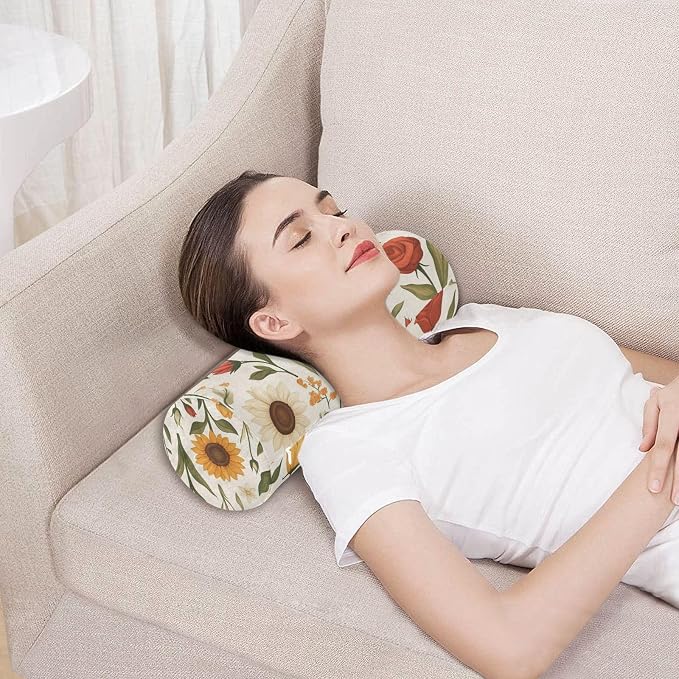 Sunflowers and Roses Beige Neck Roll Pillow Bolster Round Health Memory Foam Long Cervical Cylinder Pillows with Removable Washable Cover for Body Bed Legs Back Yoga